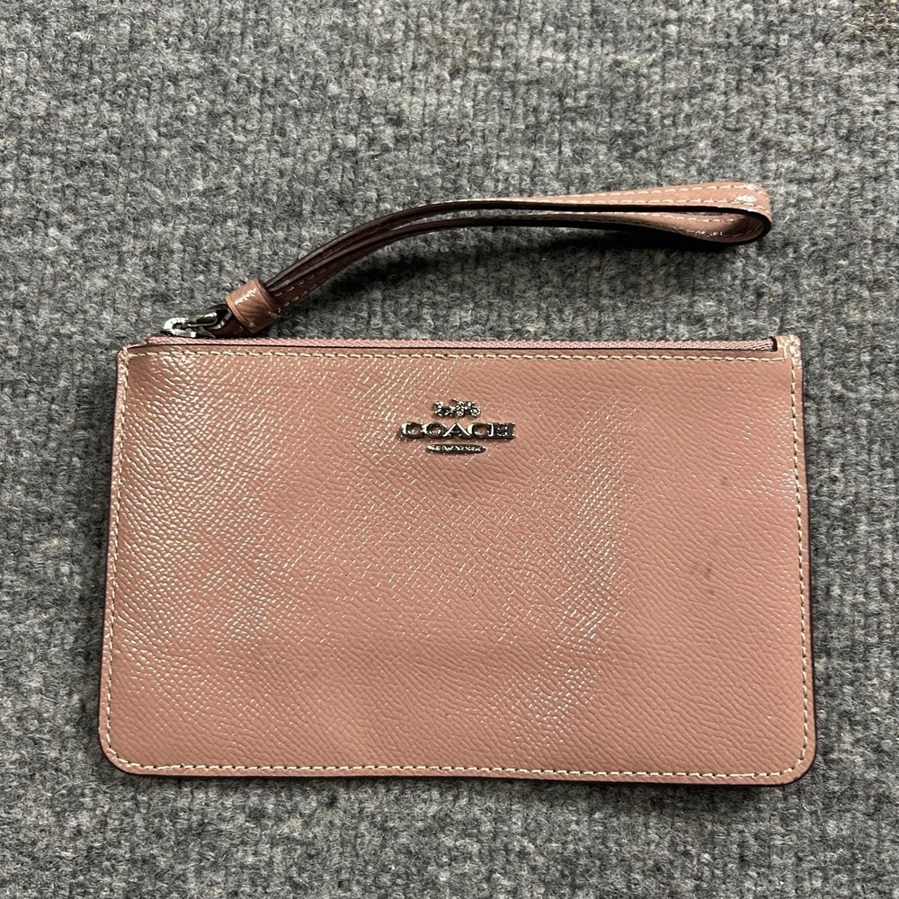 Coach Clutch Womens Small Pink Leather Zip Wristlet Pouch Logo Purse Bag